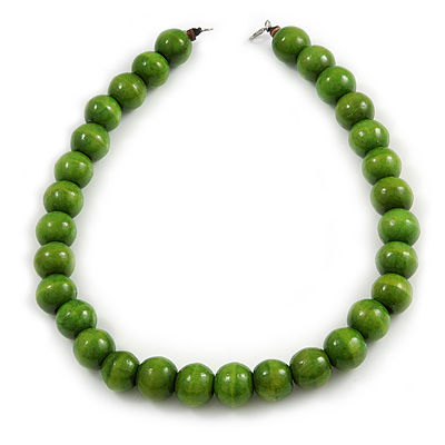 Chunky Lime Green Wood Bead Necklace - 60cm L - main view