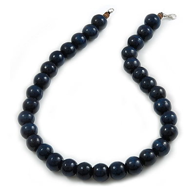 Chunky Dark Blue Wood Bead Necklace - 60cm L - main view