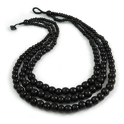 Statement Layered Wood Bead Necklace in Black - 70cm Long - main view