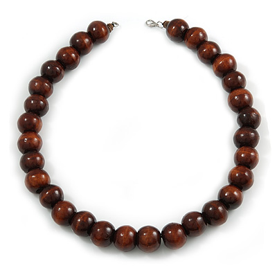 Chunky Brown Wood Bead Necklace - 60cm L - main view