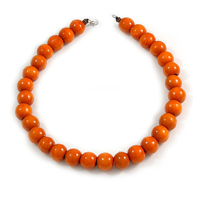 Chunky Orange Wood Bead Necklace - 60cm L - main view