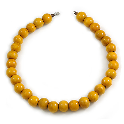 Chunky Yellow Wood Bead Necklace - 60cm L - main view