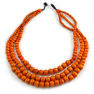 Statement Layered Wood Bead Necklace in Orange - 70cm Long - main view