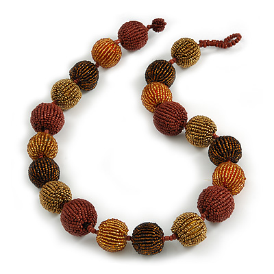 Chunky Brown/ Bronze/ Amber Glass Beaded Necklace - 57cm Length