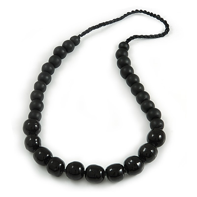 Black Wood and Ceramic Bead Cotton Cord Necklace - 70cm Long - main view
