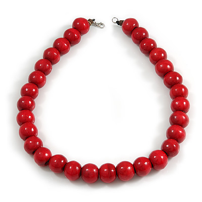Chunky Red Wood Bead Necklace - 60cm L - main view