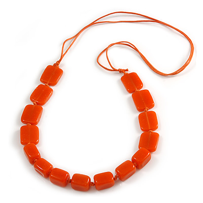Orange Square Ceramic Bead Cotton Cord Necklace - 90cm Long - main view