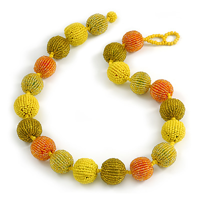 Chunky Yellow/ Orange Glass Beaded Necklace - 57cm Length - main view
