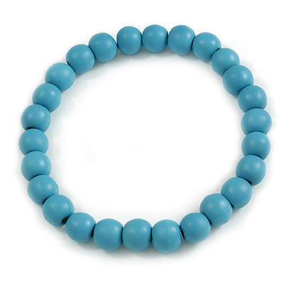 Chunky Pastel Blue Round Bead Wood Flex Necklace - 44cm Long - main view