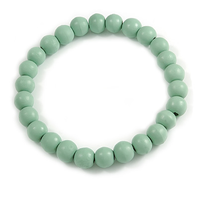 Chunky Pastel Mint Round Bead Wood Flex Necklace - 44cm Long - main view