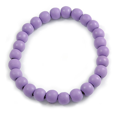 Chunky Lilac Round Bead Wood Flex Necklace - 44cm Long - main view