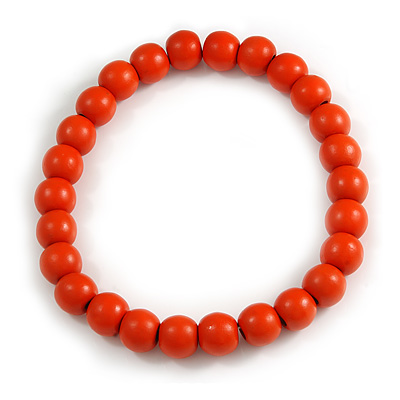 Chunky Orange Round Bead Wood Flex Necklace - 44cm Long - main view
