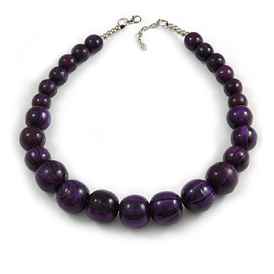 Animal Print Wood Bead Chunky Necklace (Purple/ Black) - 50cm L/ 5cm Ext - main view