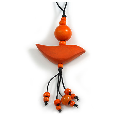 Orange Wood Bird Pendant with Black Cotton Cord - 76cm Long/ 13cm Pendant - Adjustable - main view
