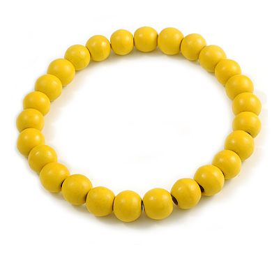 Chunky Banana Yellow  Round Bead Wood Flex Necklace - 44cm Long - main view