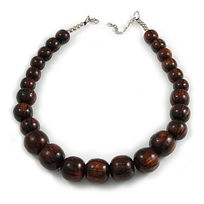 Animal Print Wood Bead Chunky Necklace (Brown/ Black) - 50cm L/ 5cm Ext - main view
