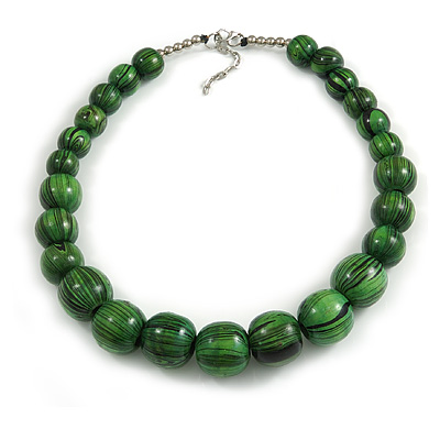 Animal Print Wood Bead Chunky Necklace (Green/ Black) - 50cm L/ 5cm Ext