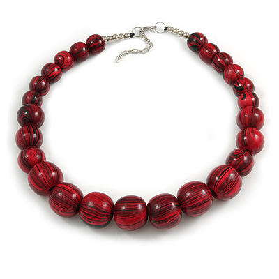 Animal Print Wood Bead Chunky Necklace (Cherry Red/ Black) - 50cm L/ 5cm Ext