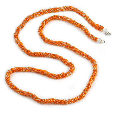 Long Multistrand Twisted Glass Bead Necklace (Orange, Transparent) - 120cm L - main view