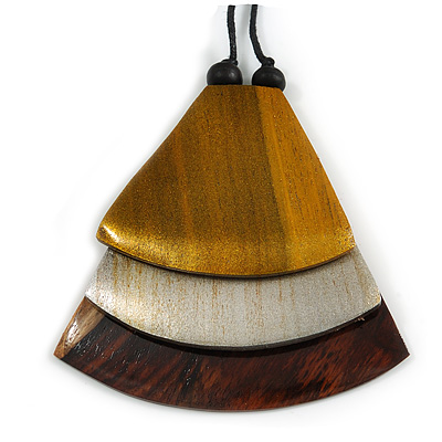 Gold/ Metallic Silver/ Brown Geometric Triangular Wood Pendant with Long Black Cotton Cord Necklace - 9cm L Pendant/ 100cm L/ (max length) - Adjust - main view