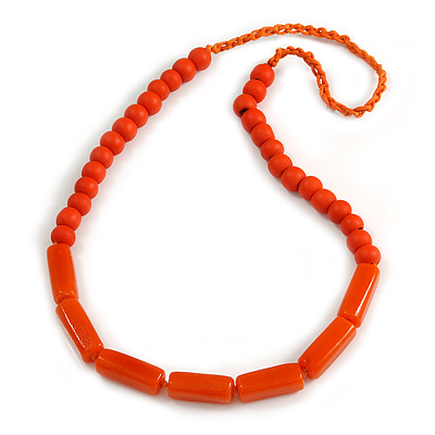 Orange Wood and Ceramic Bead Cotton Cord Necklace - 68cm Long - main view