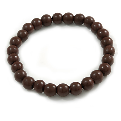 Chunky Brown Round Bead Wood Flex Necklace - 44cm Long - main view