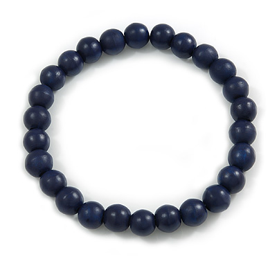 Chunky Dark Blue Round Bead Wood Flex Necklace - 44cm Long - main view
