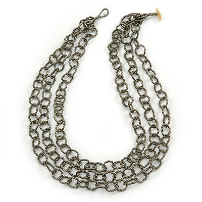 3-Strand Brown Metallic Glass Bead Oval Link Necklace - 70cm L - main view