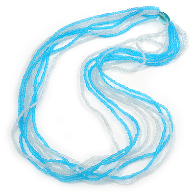 Light Blue/ Frosted White Multistrand Glass Bead Long Necklace - 86cm L - main view