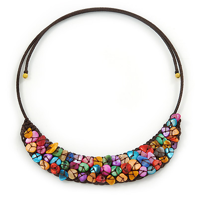 Multicoloured Sea Shell Bead Collar Flex Wire Choker Necklace - Adjustable - main view