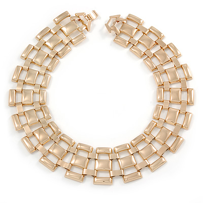 Egyptian Style Square Link Necklace In Polished Gold Tone Metal - 43cm L - main view