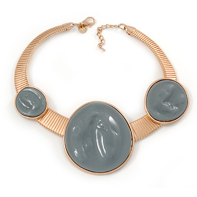 Statement Grey Resin Circle Choker Necklace In Gold Plating - 41cm L/ 5cm Ext - main view