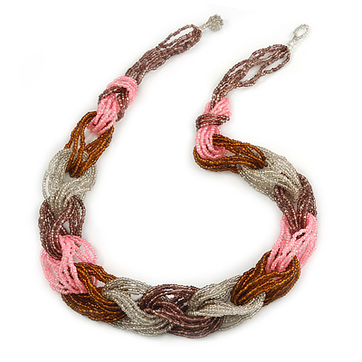 Multi Loop Pink/ Gold/ Plum/ Transparent Glass Bead Necklace - 56cm L - main view