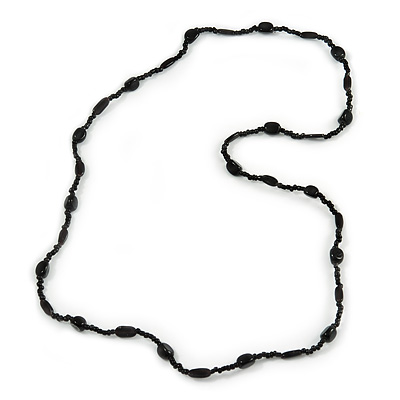 Black Ceramic/ Glass Bead Long Necklace - 100cm L - main view