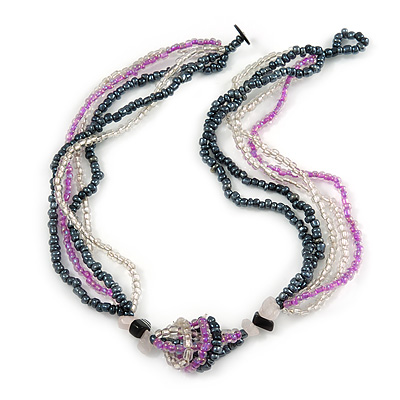 Multistrand Glass Bead Necklace (Transparent/ Hematite/ Pink) - 43cm L