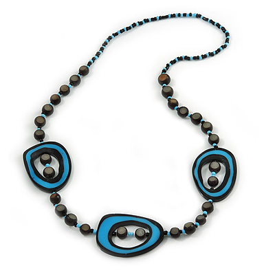 Blue/ Black Resin and Glass Bead Long Necklace - 80cm L - main view
