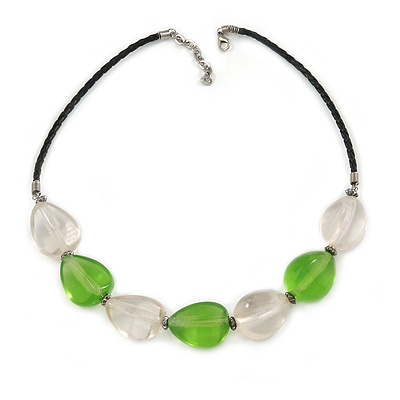 Light Green and Transparent Resin Bead with Black Faux Leather Cord Necklace - 50cm L/ 3cm Ext - main view
