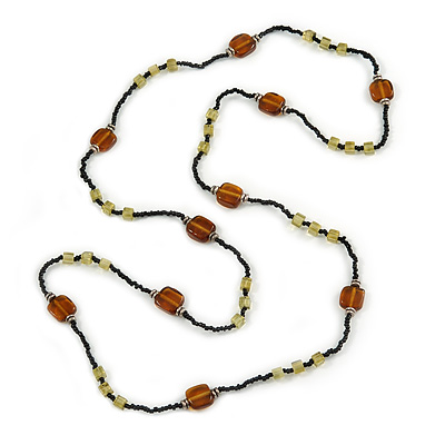 Long Black/ Brown/ Olive Glass Bead Necklace - 120cm L - main view