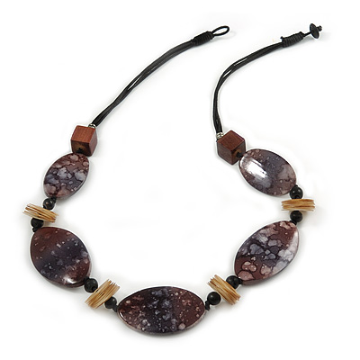 Wood/ Shell Bead Cord Necklace (Brown/ Black) - 70cm L - main view