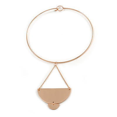 Polished Gold Plated Geometric Pendant Choker Style Necklace - 41cm L/ 10cm Drop - main view