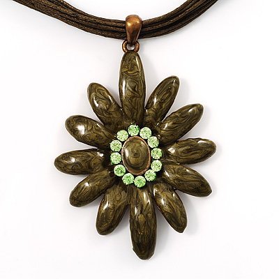Olive Enamel Multi-Stranded Floral Pendant