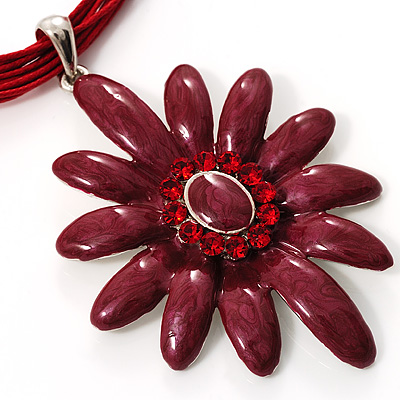 Crimson Enamel Multi-Stranded Floral Pendant