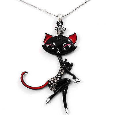 Romantic Black Pussy Cat Fashion Pendant - main view