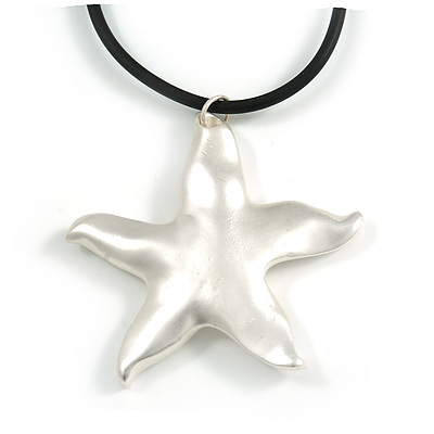 Silver Tone Star Rubber Cord Pendant - main view