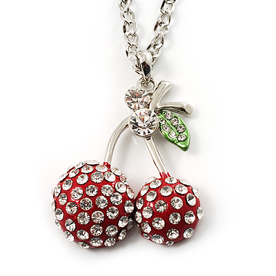 Long Double Cherry Crystal Pendant (Red)
