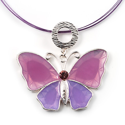 Pink Enamel Butterfly Choker Necklace