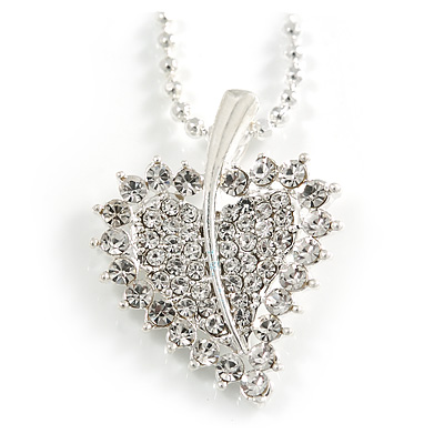 Clear Crystal Leaf Pendant Necklace (Silver Tone) -50cm - main view