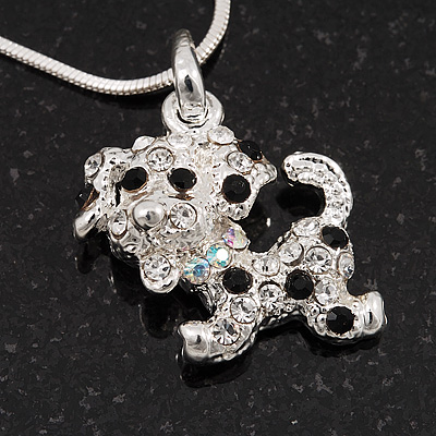 Crystal 'Puppy' Pendant Necklace In Silver Plated Metal - 42cm Length - main view