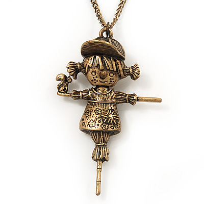 Bronze Metal 'Scarecrow' Pendant Necklace - 70cm Length (6cm extension) - main view