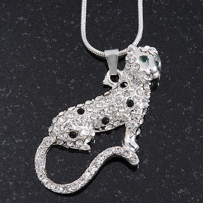 Silver Plated Diamante 'Leopard' Pendant Necklace - 40cm Length - main view